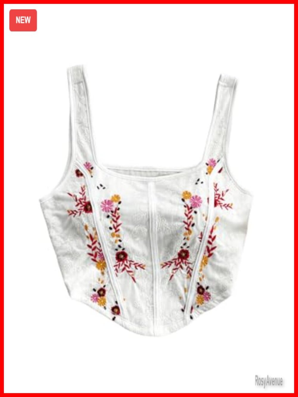 Women's Embroidered Floral Bustier Crop Tank Top Boho Sleeveless Corset